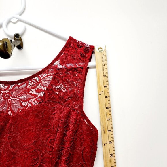 Sleeveless Dress Red Lace Chiffon Long Berylove Evening Gown Satin Patty prom M - Picture 12 of 16